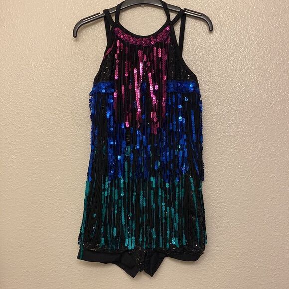 WEISSMAN Dance Costume flapper colorful black fringe Boom Boom 10926 adult SA - Picture 2 of 11